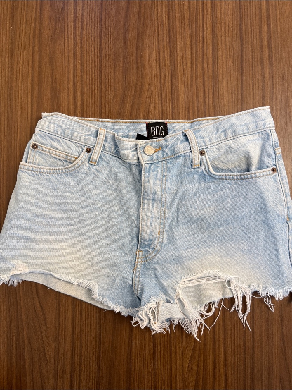 BDG girlfriend high rise Light Wash Distressed Denim Jean Shorts